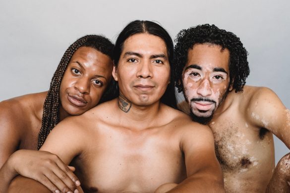 Multi-ethnic friends with naked torso